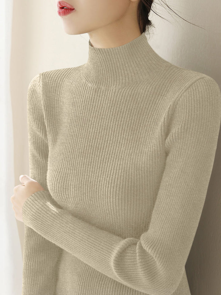 Damen-Strickpullover aus Wolle mit halbem Stehkragen