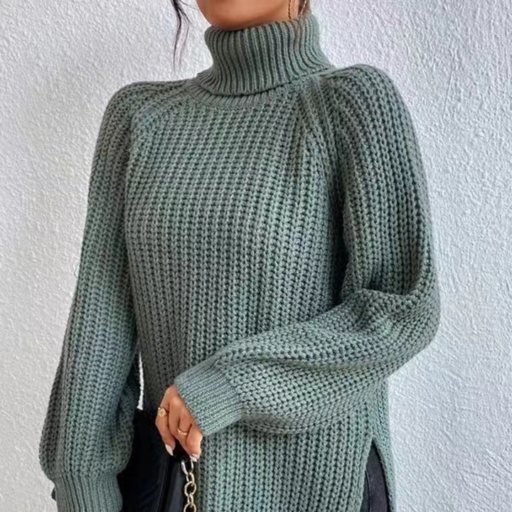 Damen-Strickpullover, mittellang mit hohem Kragen