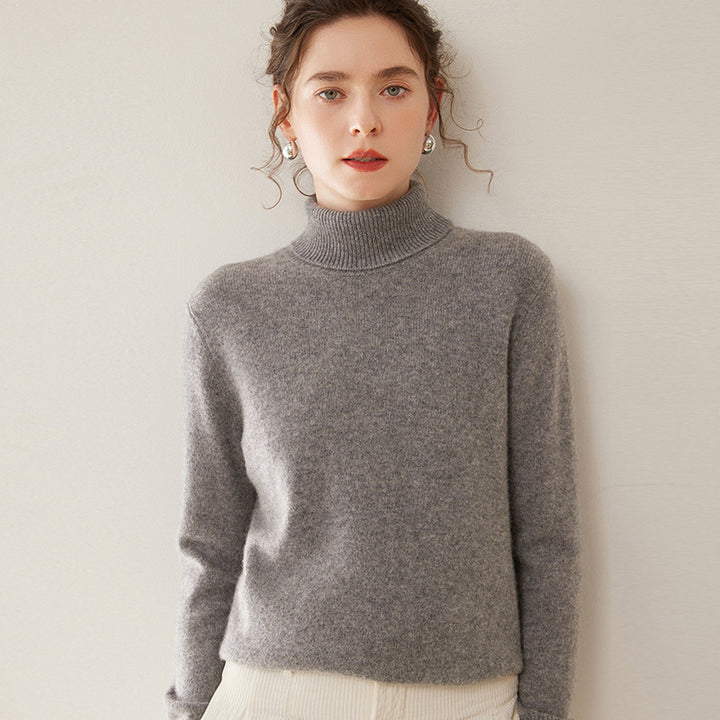 Damen-Rollkragenpullover aus Wolle, einfarbig