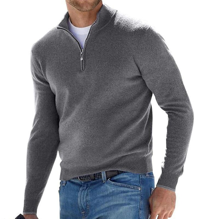 Herren-Langarm-Kaschmirpullover mit Reißverschluss