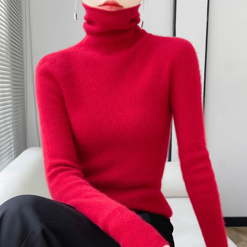 Damen-Strickpullover mit Stehkragen, langärmelig, gefüttert