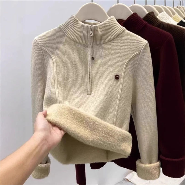 Damen-Strickpullover mit Stehkragen und Reißverschluss