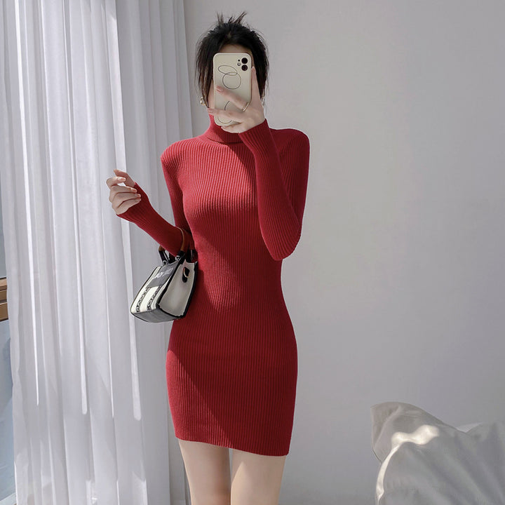 Damen-Strickkleid mit Rollkragen aus Kerngarn