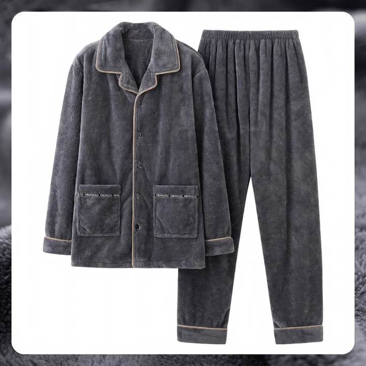 Herren-Pyjama-Set aus Flanell, bestickt, schlicht