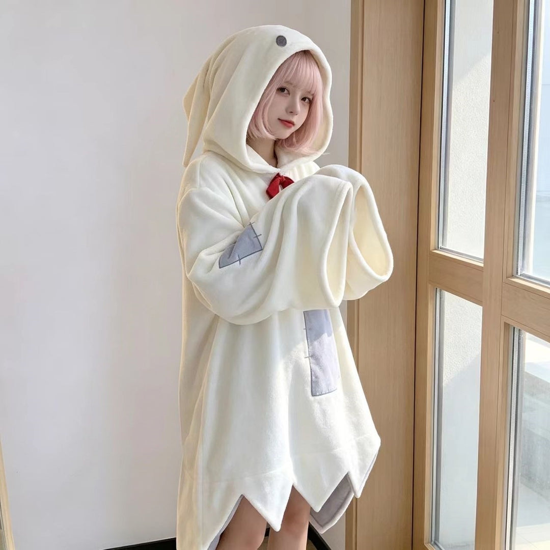 Damen-Schlafkleid mit Kapuze, Korallenfleece