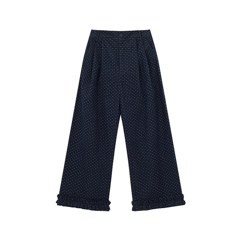 Gepunktete Cord-Freizeithose mit Rüschen-Details
