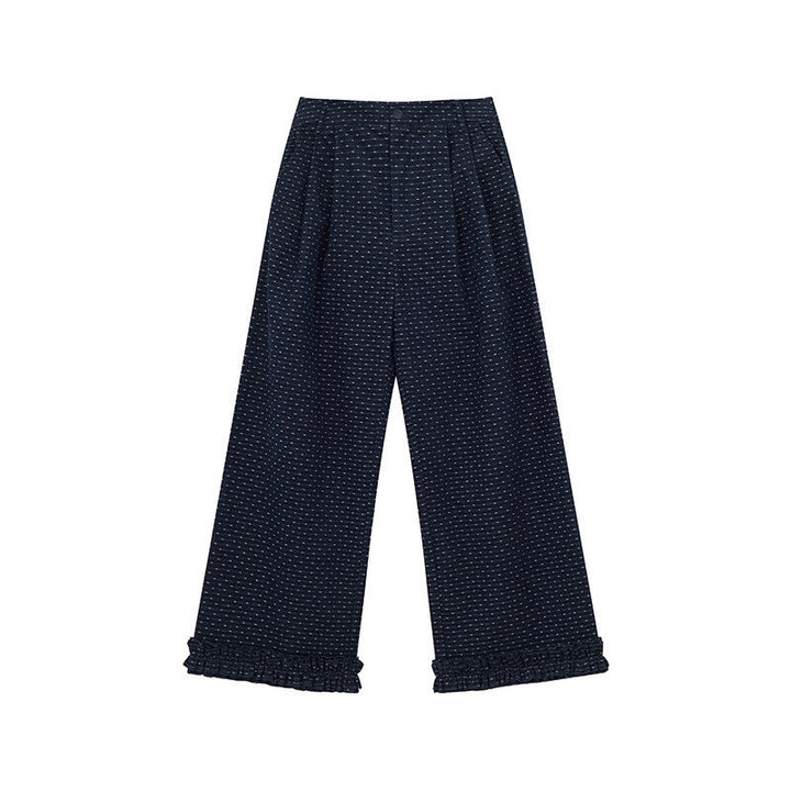 Gepunktete Cord-Freizeithose mit Rüschen-Details