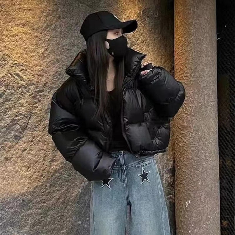 Kurze Damen-Steppjacke mit Stehkragen, gefüttert