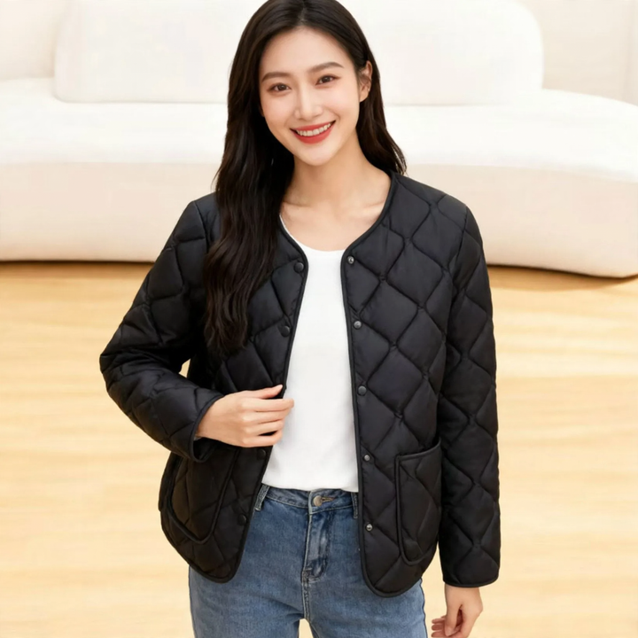 Damen-Steppjacke, leicht, tailliert, mit V-Ausschnitt