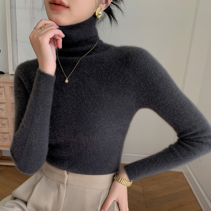 Damen-Rollkragenpullover aus reiner Wolle, nahtlos