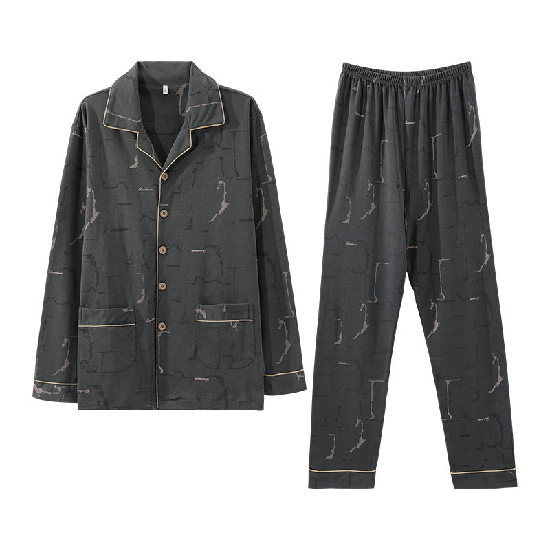 Herren-Pyjama-Set, Baumwolle, Langarm, mit Knopfleiste
