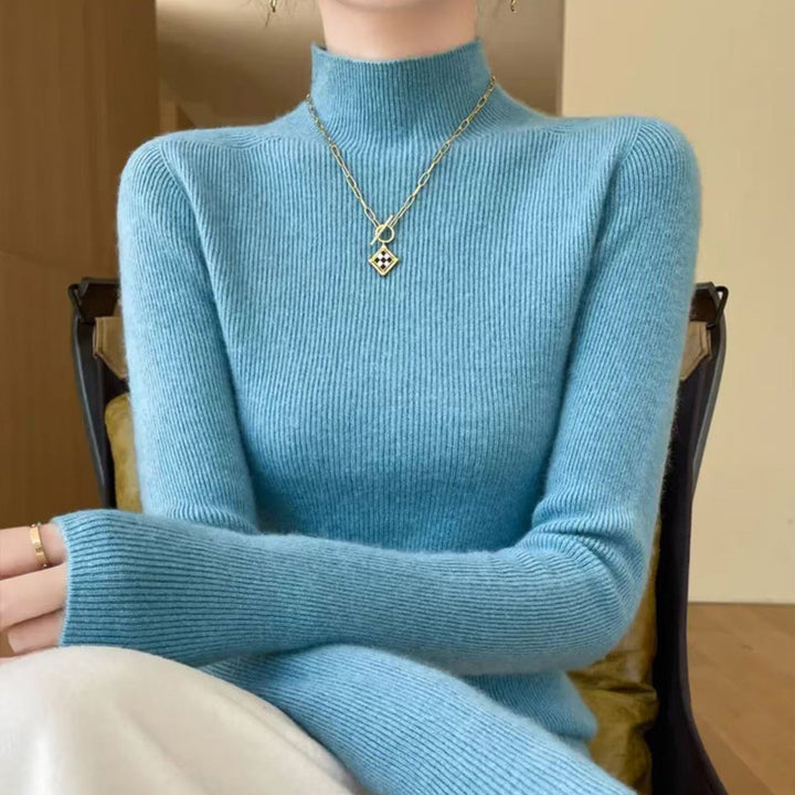 Damen-Strickpullover mit Stehkragen, figurbetont