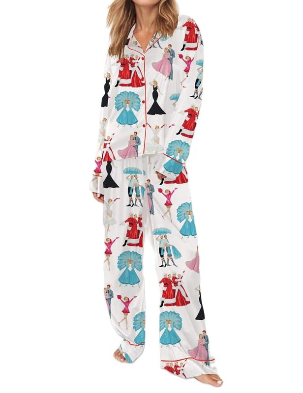 Damen- und Kinder-Schlafanzug-Set mit Weihnachtsbaum-Print