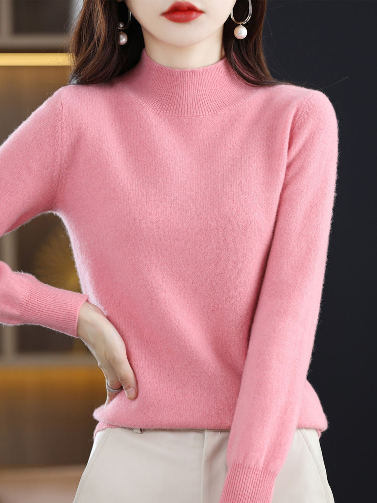 Wollpullover mit Rollsaum und Stehkragen