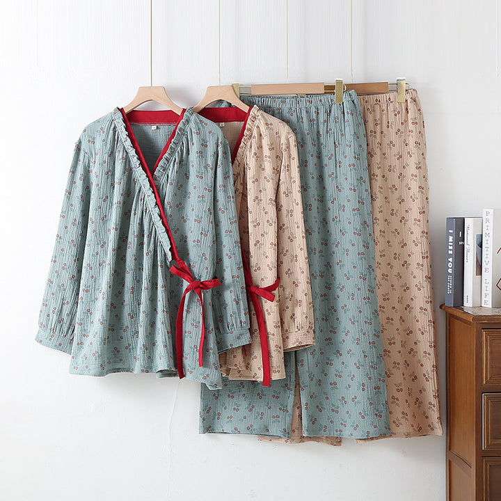 Damen-Pyjama-Set im Kimono-Stil mit Blumenmuster