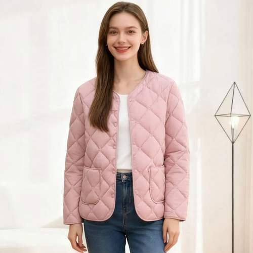 Damen-Steppjacke, leicht, tailliert, mit V-Ausschnitt