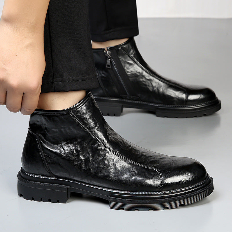 Herren-Lederstiefel mit Reißverschluss, gefüttert