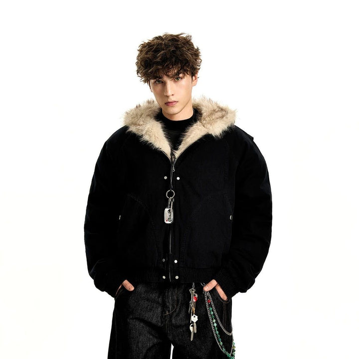 Herren-Winterjacke, gefüttert, mit Kapuze und Fellkragen