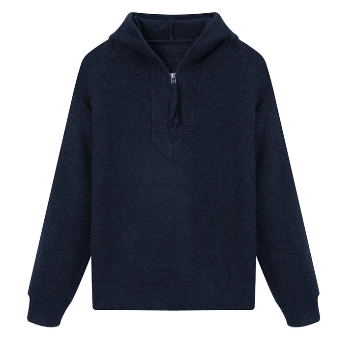 Moderner Herren-Strickpullover mit Kapuze und Reißverschluss