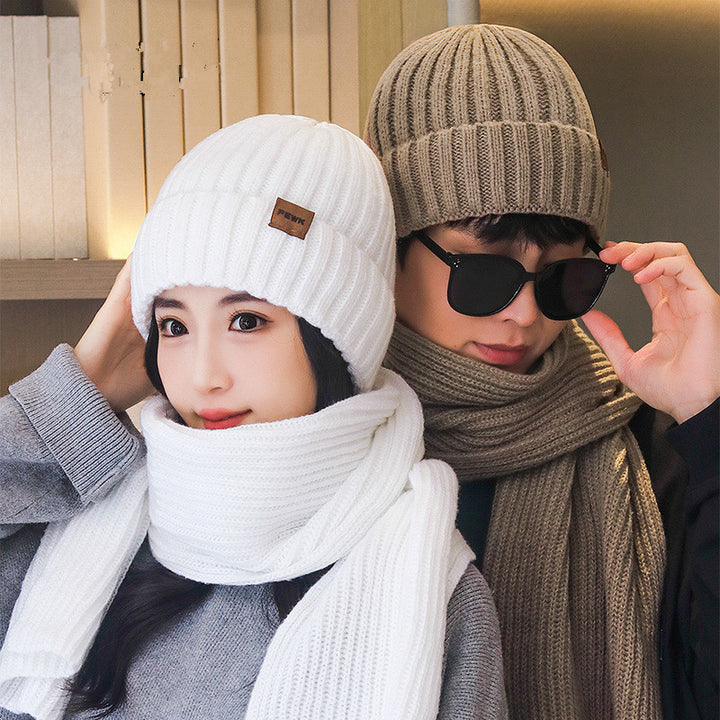 Unisex Strickmützen- und Schal-Set, gefüttert