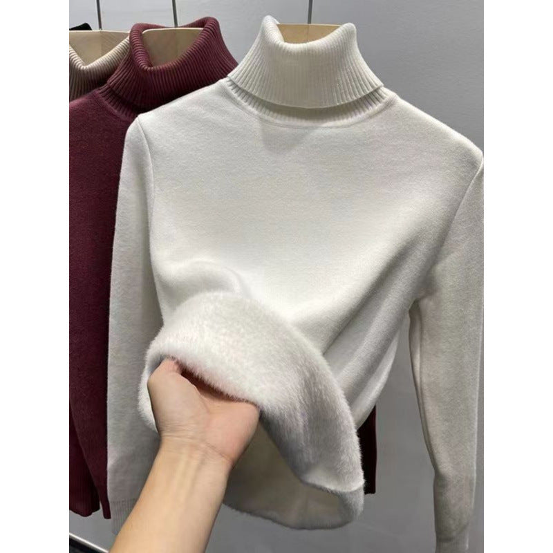 Gefütterter Damen-Strickpullover mit hohem Kragen