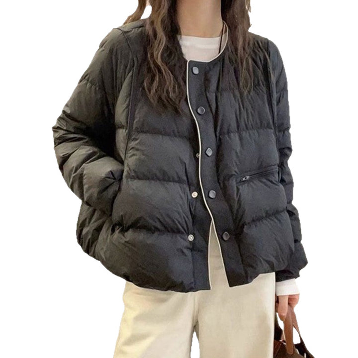Damen-Daunenjacke mit Rundhalsausschnitt und Knopfleiste