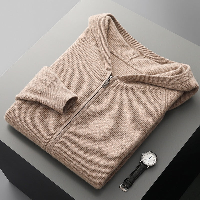 Herren-Kaschmir-Strickjacke mit Kapuze, dick