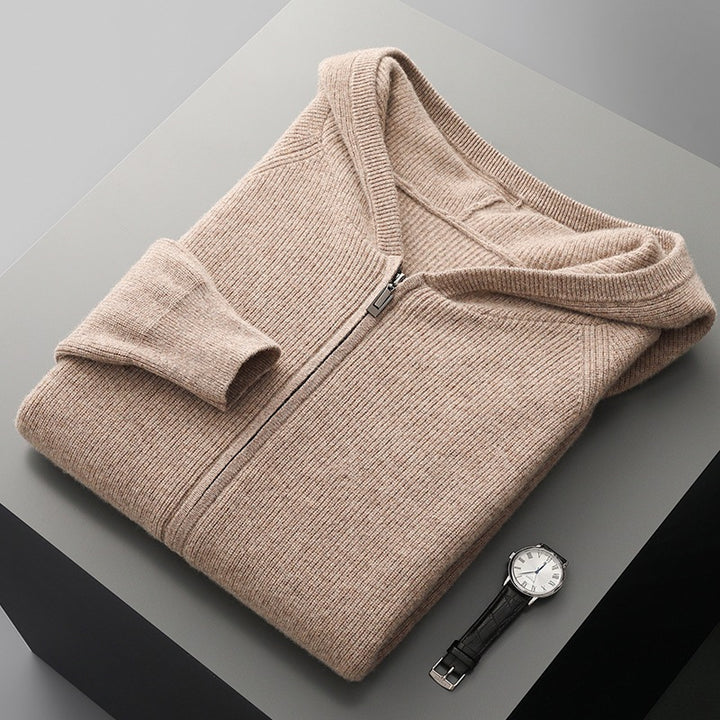 Herren-Kaschmir-Strickjacke mit Kapuze, dick