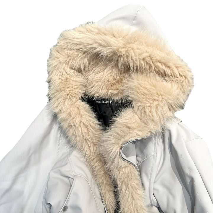Herren-Winterjacke, gefüttert, mit Kapuze und Fellkragen