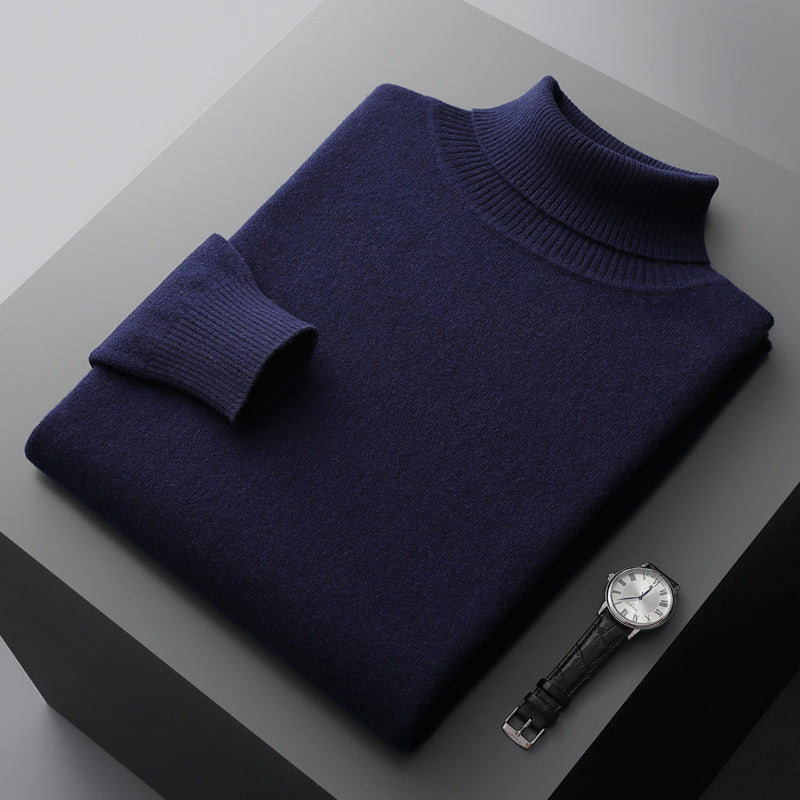 Herren-Rollkragenpullover, einfarbig, langärmelig, Strick