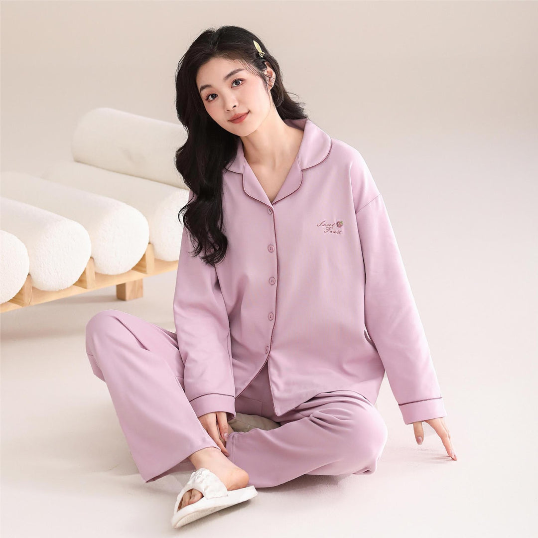 Paar-Pyjama-Set, Baumwolle, Langarm, mit Brustpolster