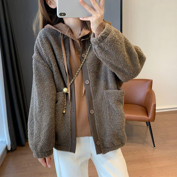 Warme Teddyfleece-Jacke im Baseball-Stil