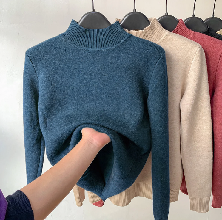 Damen-Pullover mit Stehkragen und Fleecefutter