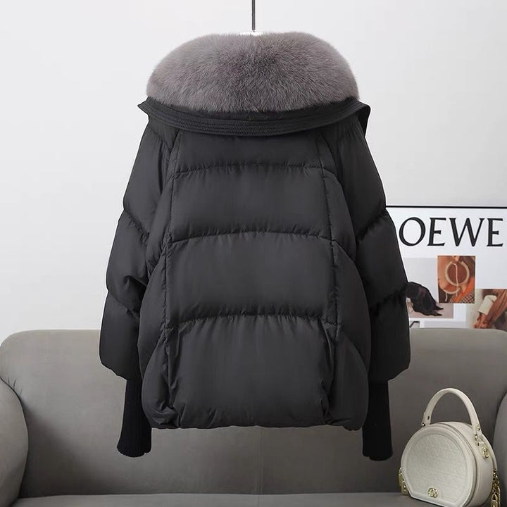 Kurze Damen-Winterjacke mit Webpelzkragen, wattiert