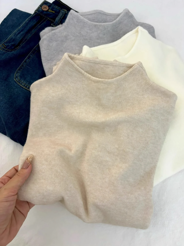Damen-Strickpullover, Stehkragen, weich