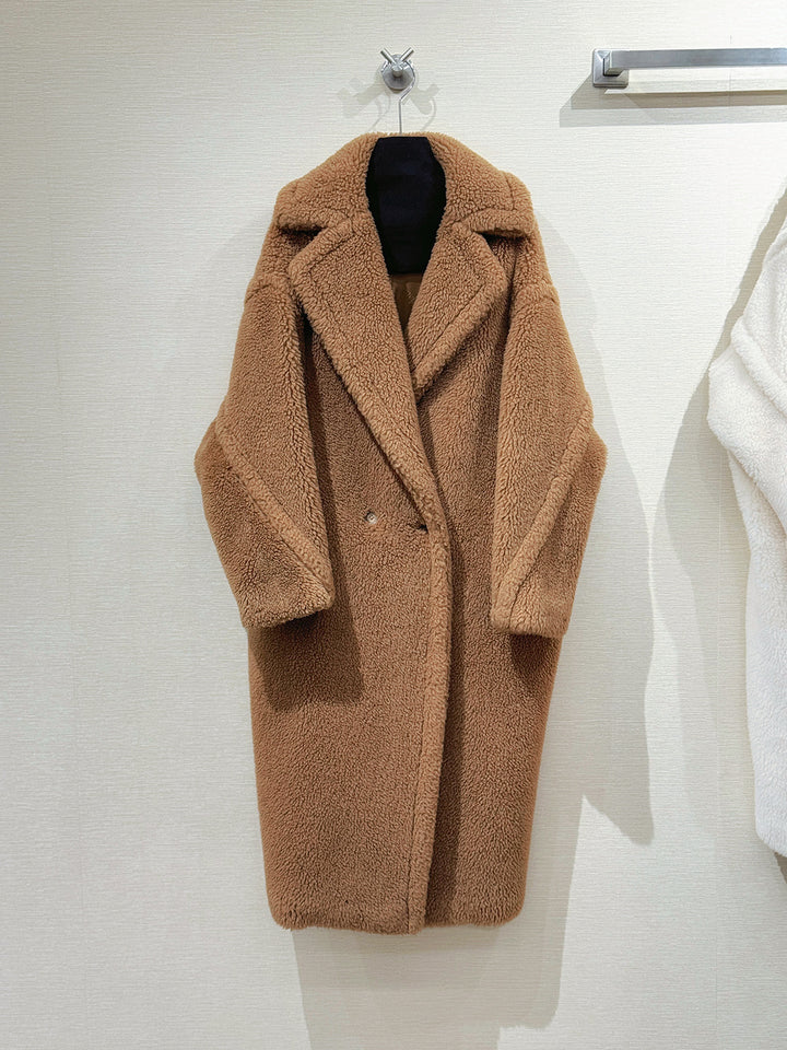 Damen-Wintermantel, Teddy-Optik, lang