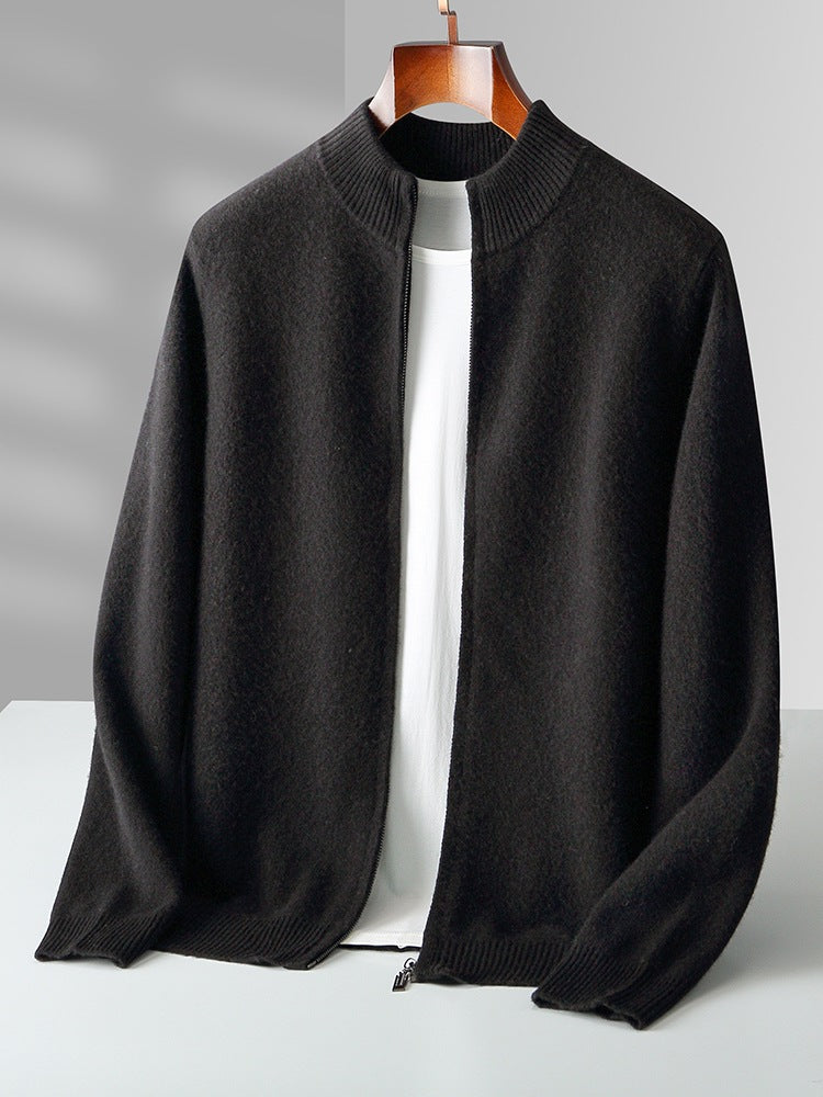 Herren-Strickjacke aus reiner Wolle, Stehkragen, 500g