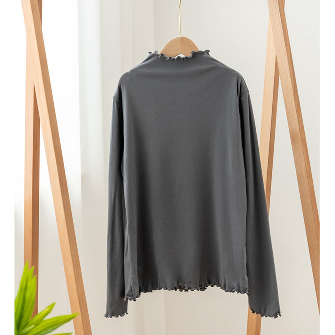 Damen-Langarm-Shirt mit Stehkragen und Rüschenkante