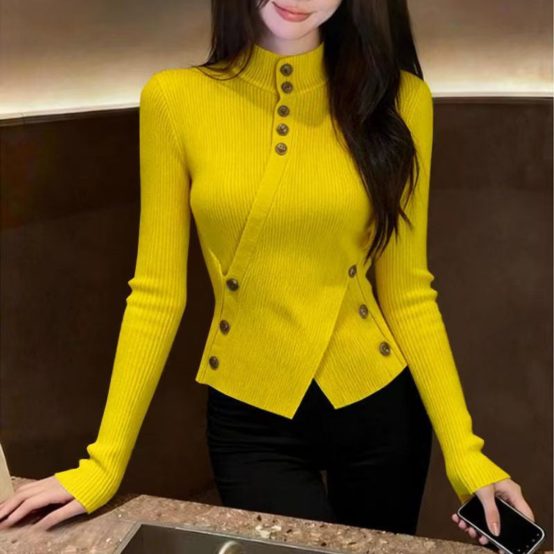 Damen-Strickpullover mit Stehkragen und asymmetrischem Schnitt