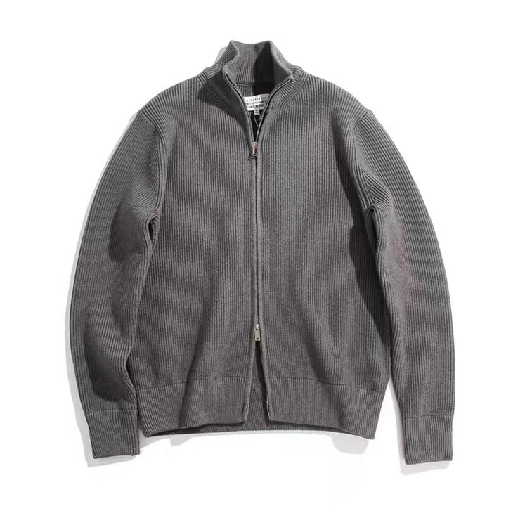 Herren-Strickjacke mit Stehkragen und Doppelreißverschluss