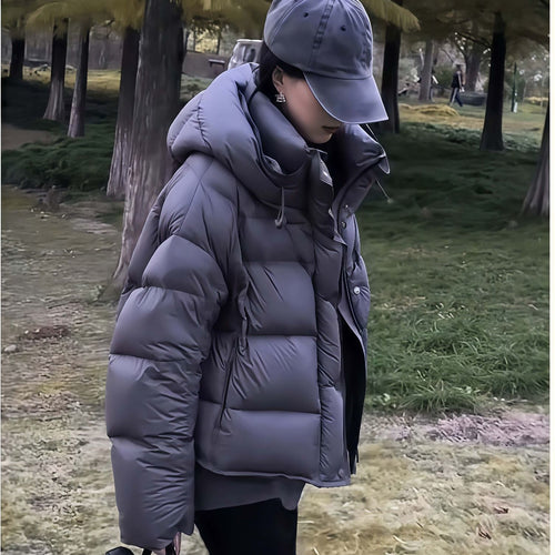 Kurze Damen-Daunenjacke mit Kapuze, weiße Entendaunen