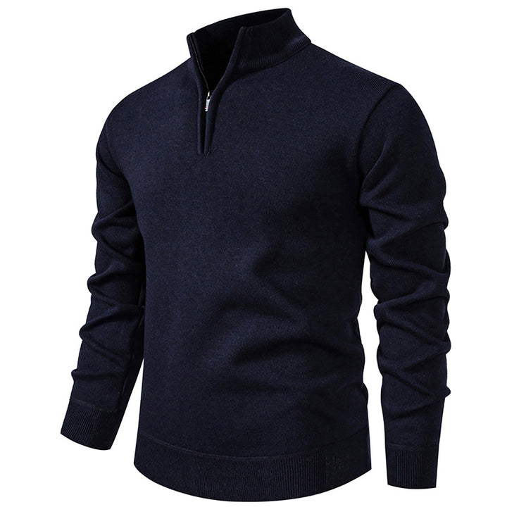 Schlanker Strickpullover mit Stehkragen und Reißverschluss