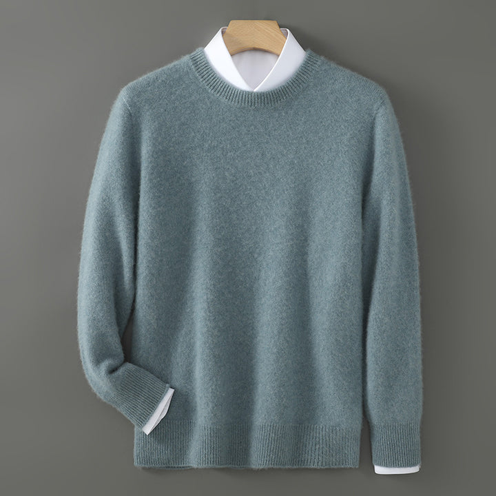 Herren-Wollpullover, Rundhals, einfarbig, Business-Casual