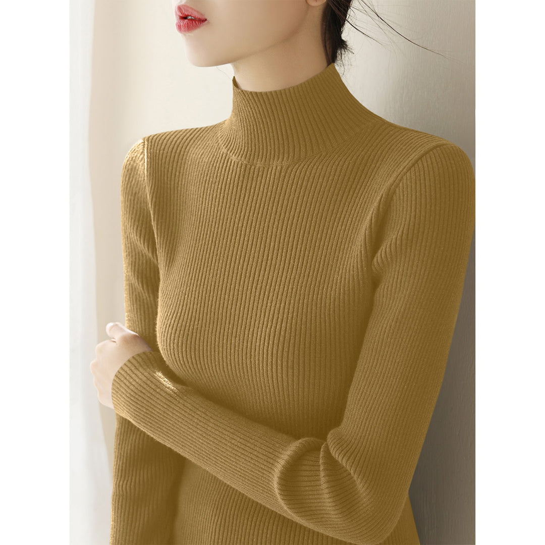 Damen-Strickpullover aus Wolle mit halbem Stehkragen