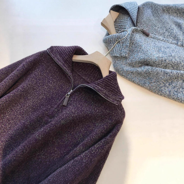 Herren-Strickpullover mit Reißverschluss und Stehkragen
