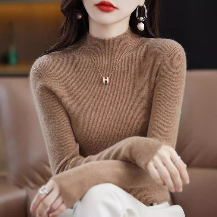 Damen-Strickpullover mit Stehkragen, nahtlos
