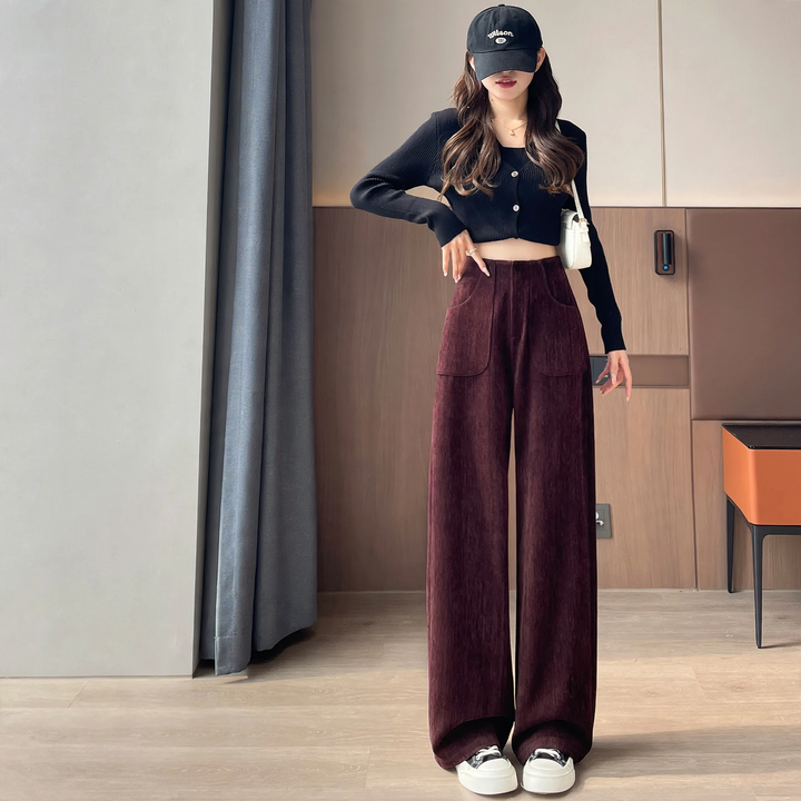 Gefütterte Cord-Stoffhose mit weitem Bein