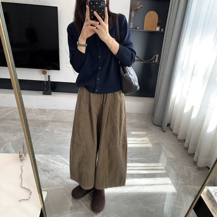 Damen-Kordhose, weit geschnitten, 7/8-Länge