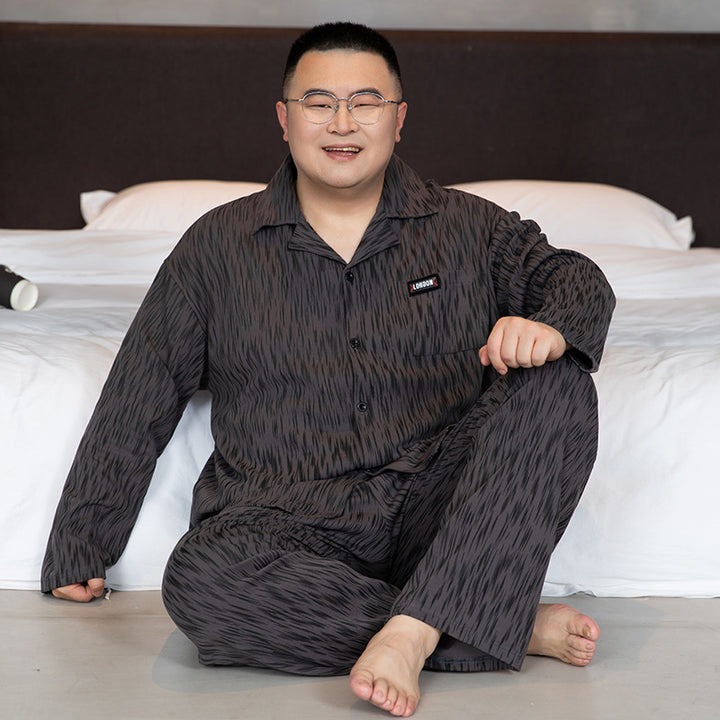 Herren-Pyjama-Set, Baumwolle, Langarm, Übergrößen