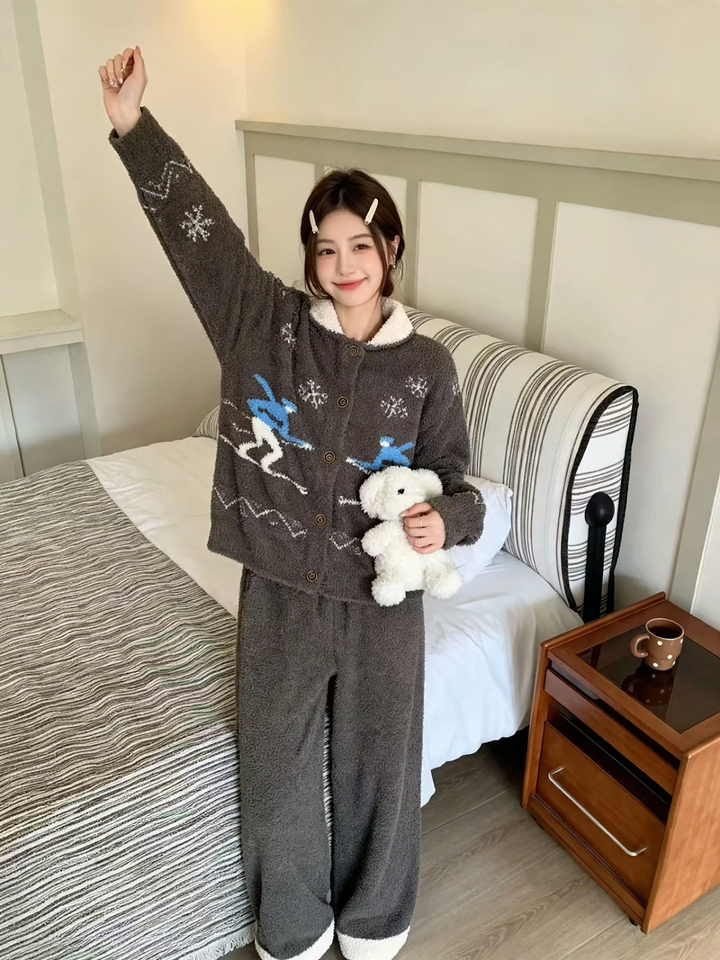 Paar-Pyjama-Set, weihnachtlich, warm, gefüttert